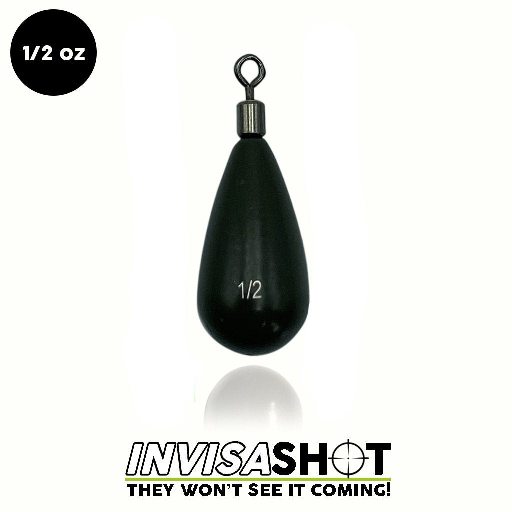 Closed Eye 1/2 oz Green Pumpkin INVISASHOT Tungsten Drop Shot Weight - Tear Drop (2 pack)