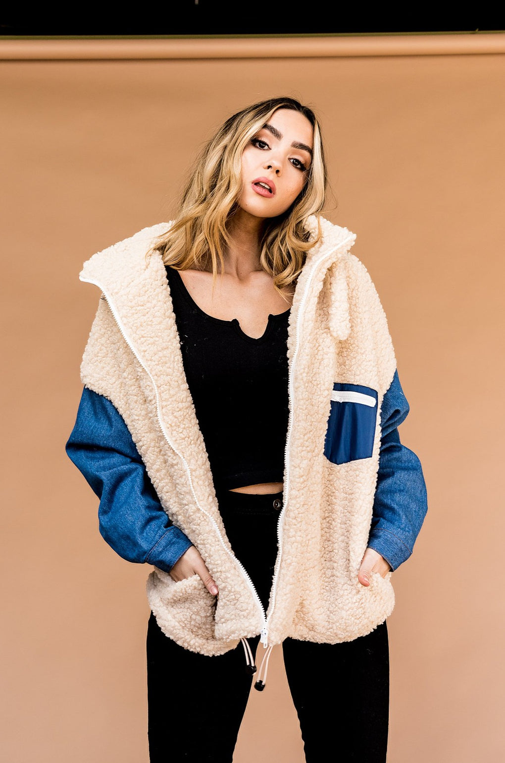 oversized sherpa denim jacket