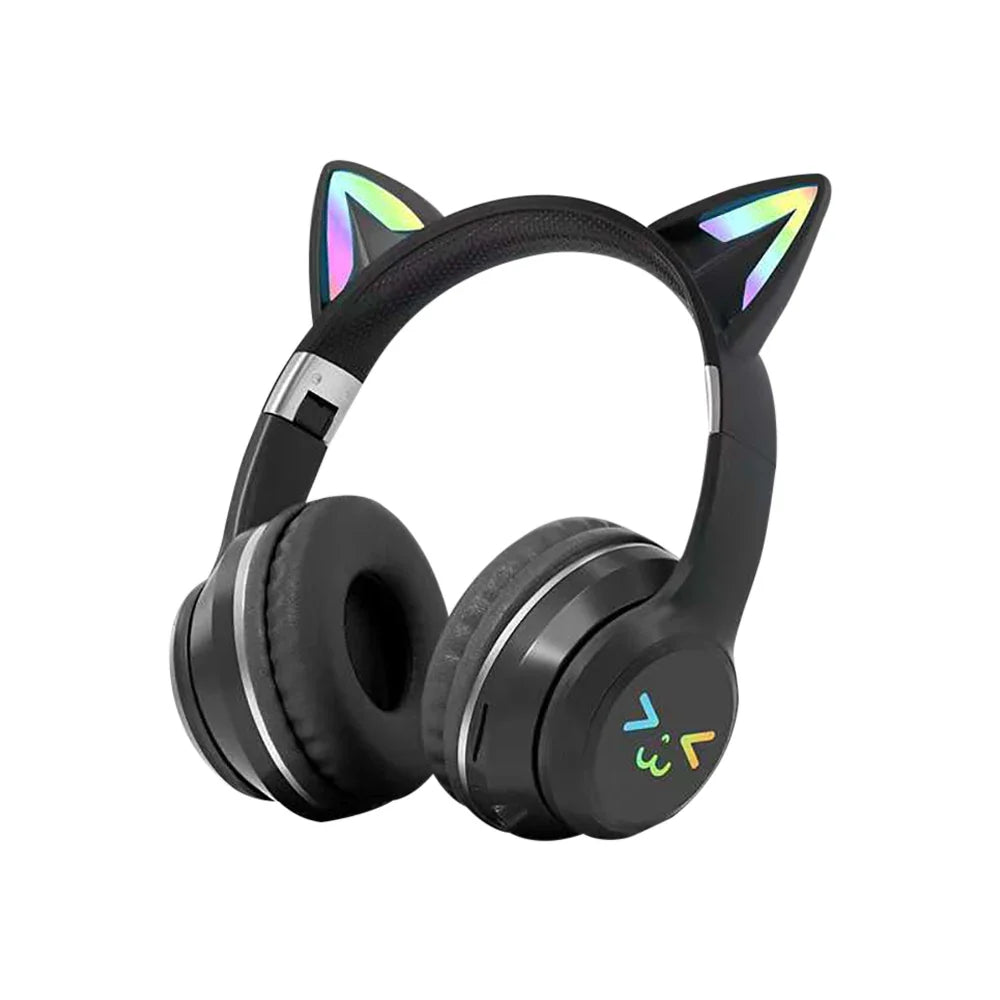 Cat Ears RGB Foldable Bluetooth Headphones - Black