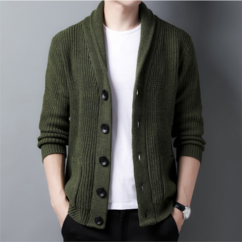 Mens Chunky Knit Cardigan With Shawl Collar – Onetify