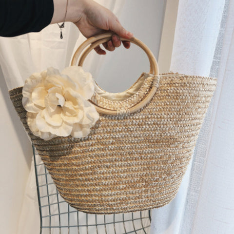 Woven Straw Totebag with Flowers by Coseey – Onetify