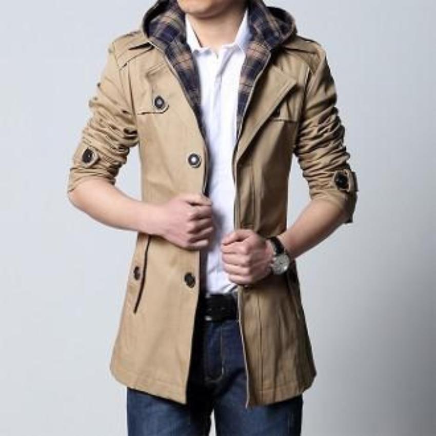 Mens Khaki Removable Hooded Trench Jacket – Onetify