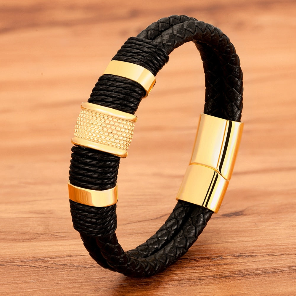 Vegan Leather Bracelet With Stainless Steel Details