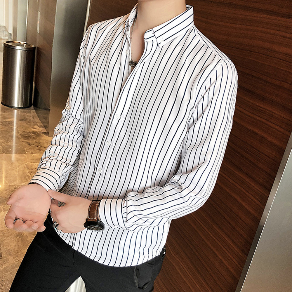 Mens Slim Fit Vertical Stripe Button Down Shirt – Onetify