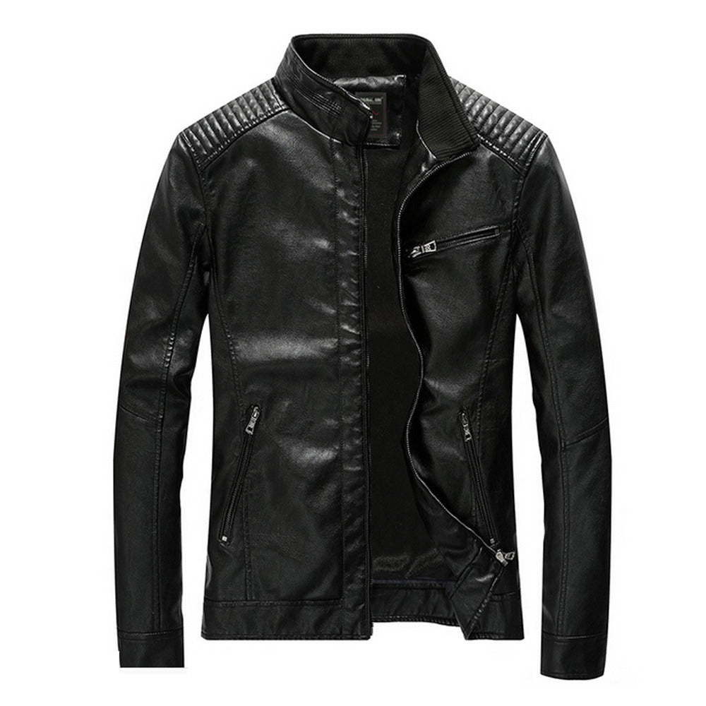 Mens Stand Collar Motorcycle Vegan Leather Jacket – Onetify