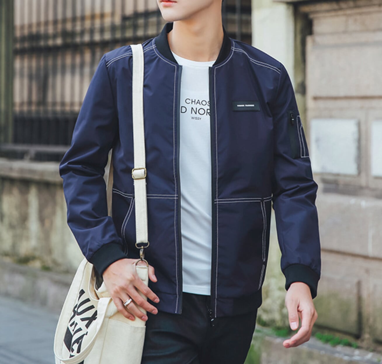 Mens Bomber Jacket with Stitching Designs – Onetify