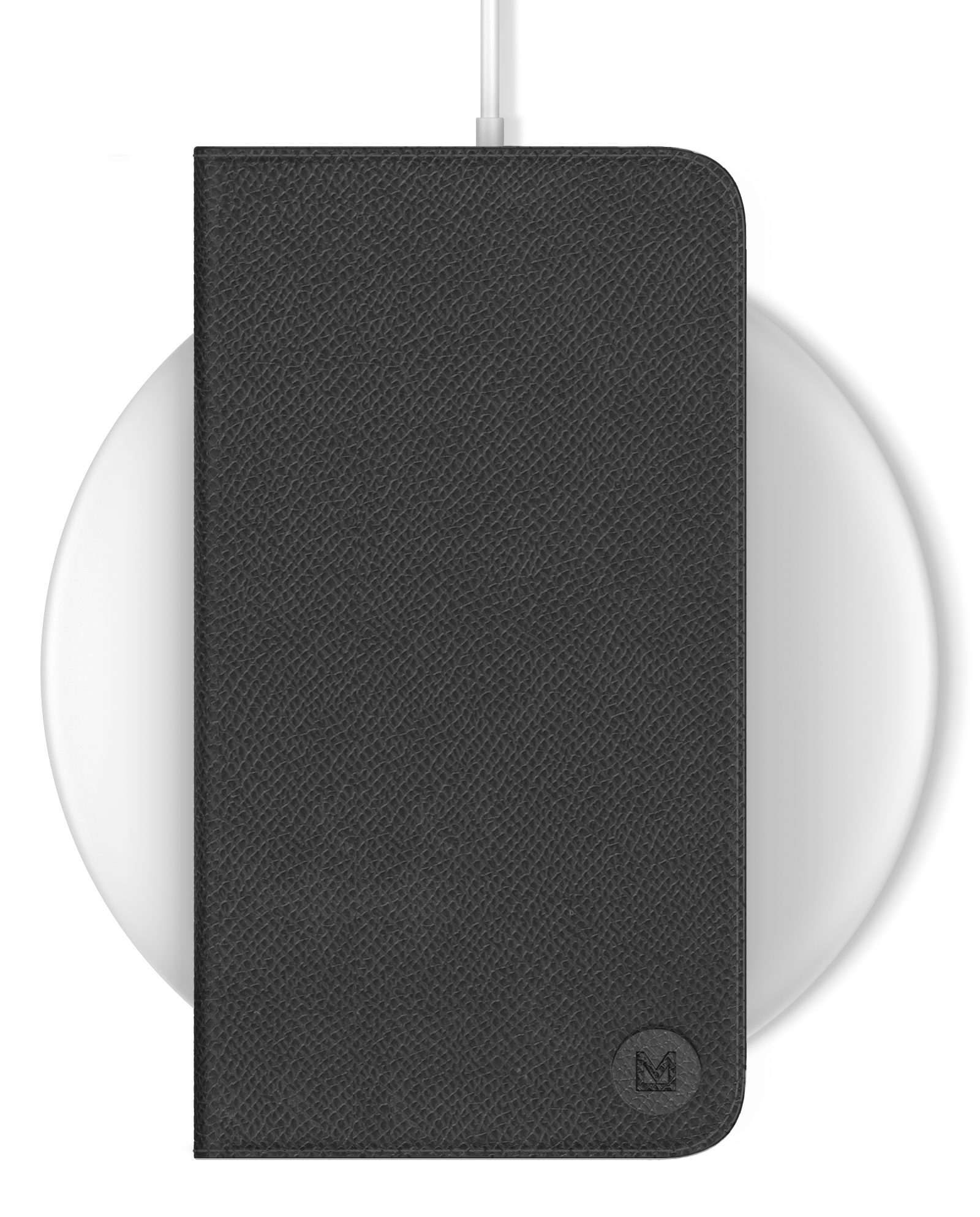 Cell phone wirelessly charging with Mason folio case