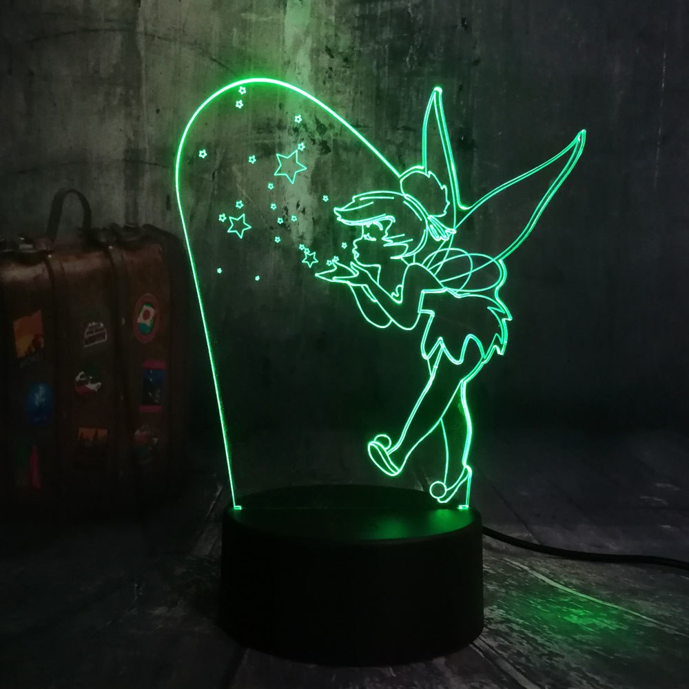 Peter Pan 3d Led Night Lamp Tinker Bell Figure Color Changing Baby Sleeping Nightlight Bedroom Decor Led Fairy Light Princess