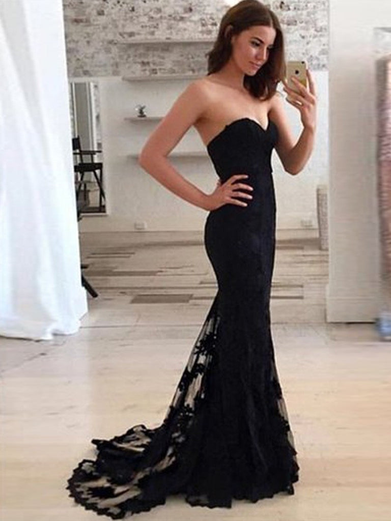 black formal dress with train