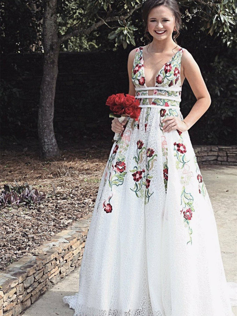 flower lace prom dress