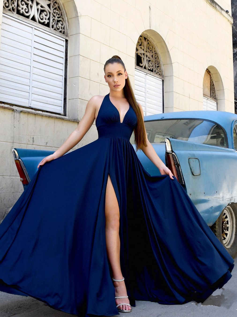 Elegant Satin A-line Prom Dresses With Slit Long Evening Gowns PD455 ...