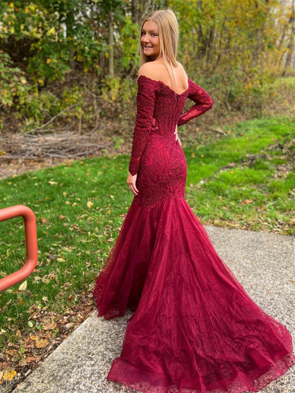 Long Sleeves Mermaid Prom Dresses With Appliques PD456 – BohoProm