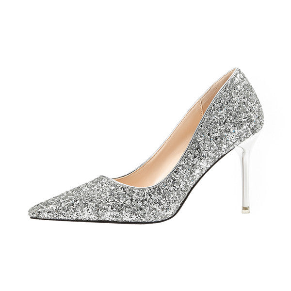 Popular Closed Toe Sequined High Heels 