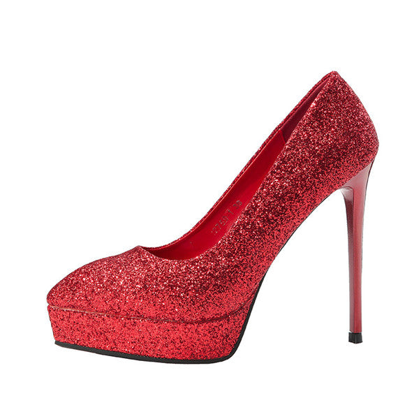 Eye-catching Sequined PU Upper Closed Toe Stiletto Heels Evening Shoes ...