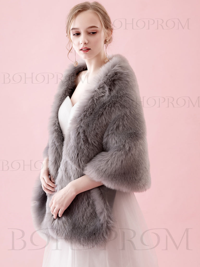 gray fur shawl