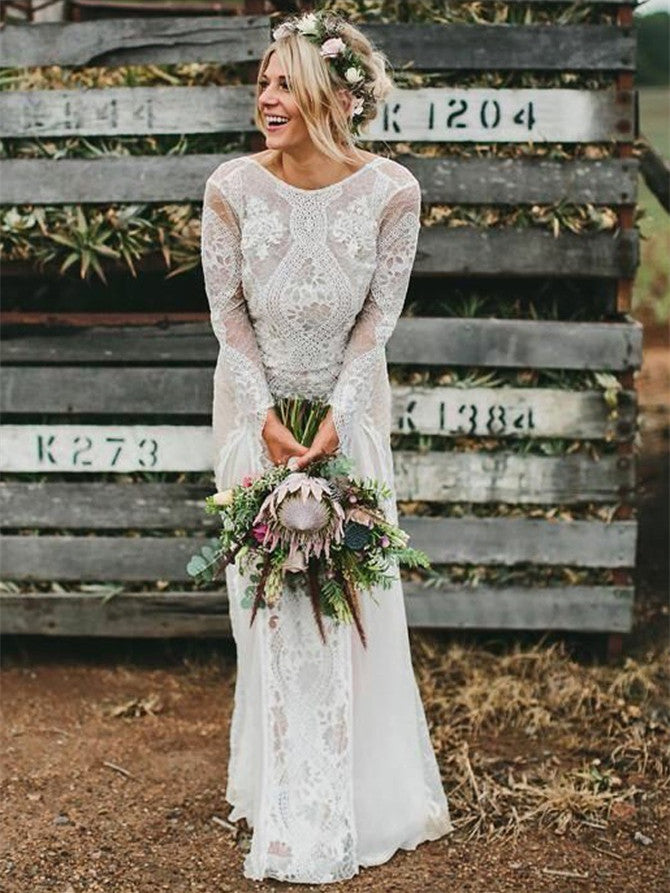 long sleeve wedding dress with train