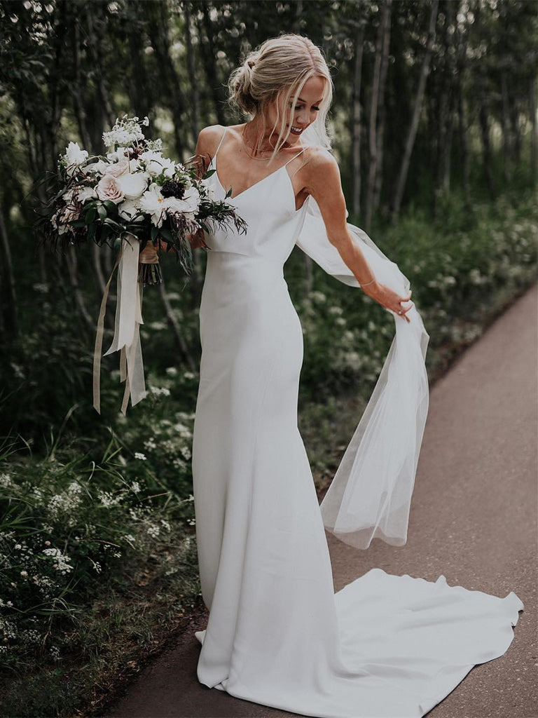 long satin wedding dress