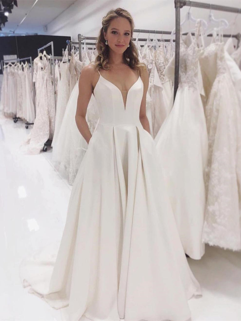 simple satin a line wedding dress