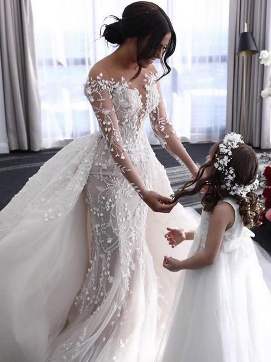 Embellished Illusion Lace Bodysuit Wedding Dress