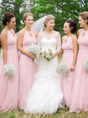 BohoProm Bridesmaid Dress A-line Halter Sweep Train Chiffon Simple Bridesmaid Dresses ASD2472