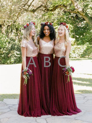 BohoProm Bridesmaid Dress A-line Scoop/V-neck/Halter Floor-Length Tulle Bridesmaid Dresses HX00117