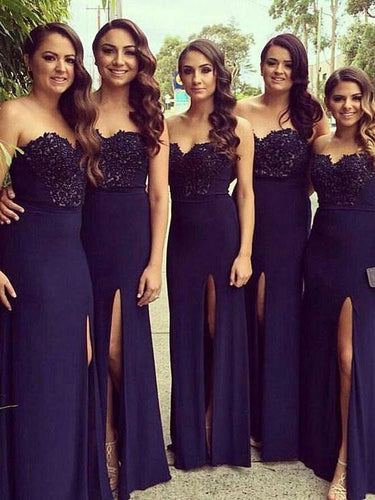 BohoProm Bridesmaid Dress A-line Sweetheart Floor-Length Chiffon Appliqued Split Front Bridesmaid Dresses 2854