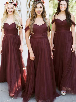 BohoProm Bridesmaid Dress Beautiful Tulle Off-the-shoulder Neckline Floor-length A-line Bridesmaid Dresses BD059