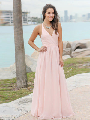 BohoProm Bridesmaid Dress Junoesque Chiffon V-neck Neckline A-line Bridesmaid Dresses With Appliques BD017