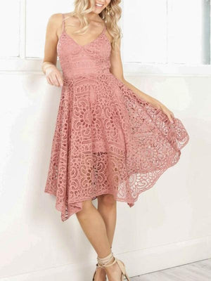 BohoProm Bridesmaid Dress Sexy Lace Spaghetti Straps Neckline Knee-length A-line Bridesmaid Dress BD019