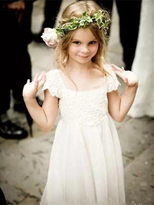 BohoProm Flower Girl Dresses Glamorous Lace & Tulle Square Neckline Cap Sleeves A-line Flower Girl Dresses FD049