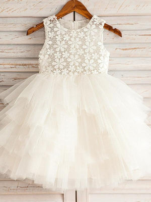 BohoProm Flower Girl Dresses Gorgeous Lace & Tulle Jewel Neckline Short A-line Flower Girl Dresses FD081