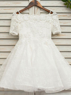 BohoProm Flower Girl Dresses Marvelous Lace Off-the-shoulder Neckline Short A-line Flower Girl Dresses FD083