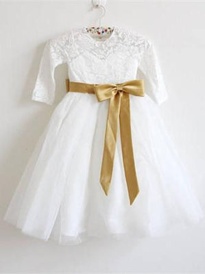 BohoProm Flower Girl Dresses Popular Lace & Tulle Jewel Neckline Half Sleeves A-line Flower Girl Dresses FD066