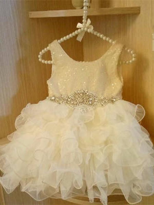 BohoProm Flower Girl Dresses Shining Sequin Lace & Tulle Scoop Neckline Short A-line Flower Girl Dresses FD074