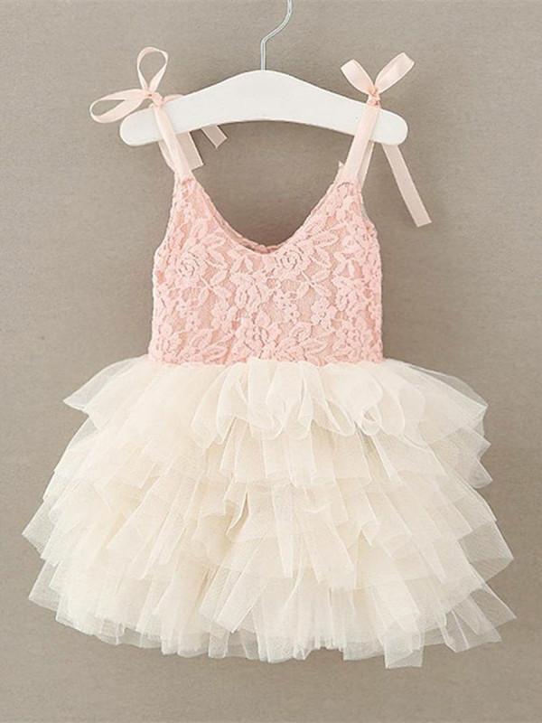 spaghetti strap tulle flower girl dress