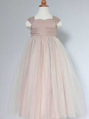 BohoProm Flower Girl Dresses Sweet Tulle & Satin Square Neckline Floor-length A-line Flower Girl Dresses FD044