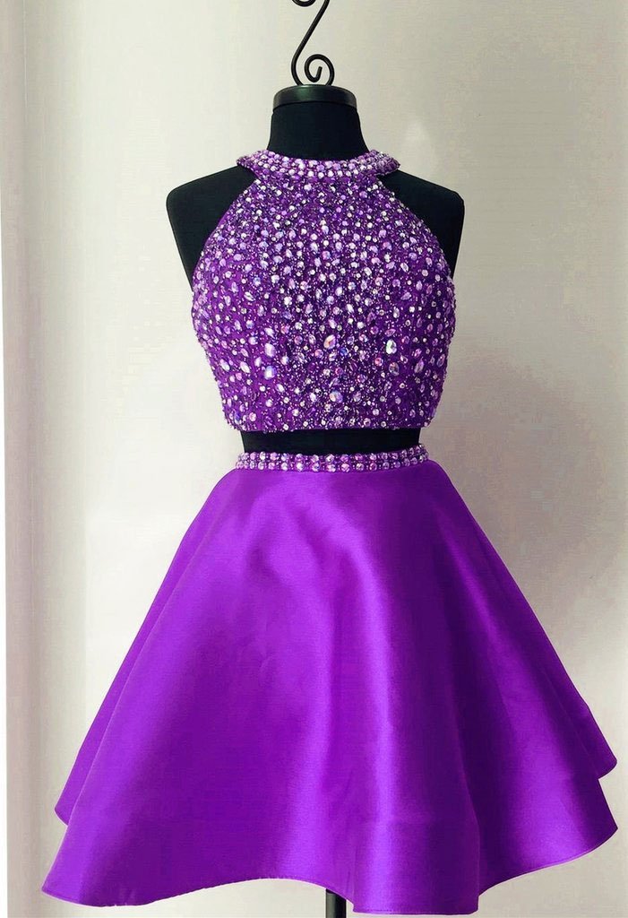 purple two piece dress