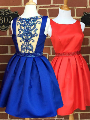 BohoProm homecoming dresses Charming Satin Scoop neckline Short Length A-line Homecoming Dresses With Beadings HD013