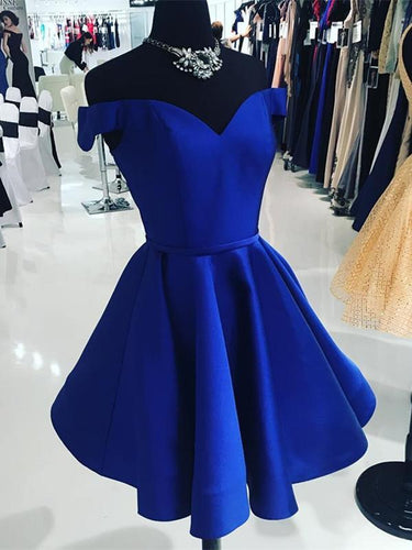 BohoProm homecoming dresses Elegant Satin Off-the-shoulder Neckline Short Length A-line Homecoming Dresses HD117