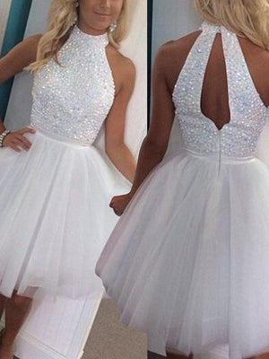 BohoProm homecoming dresses Graceful Tulle High-neck Neckline A-line Homecoming Dresses With Rhinestones HD021