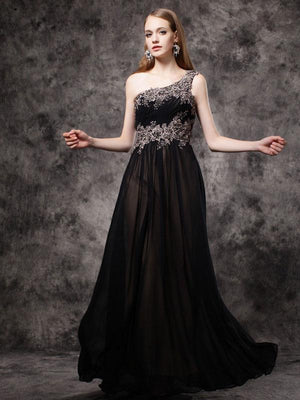 BohoProm prom dresses A-line Asymmetric Floor-Length Chiffon Appliqued Rhine Stone Prom Dress 3123