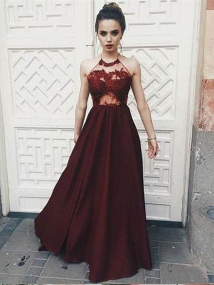 a line burgundy prom dress