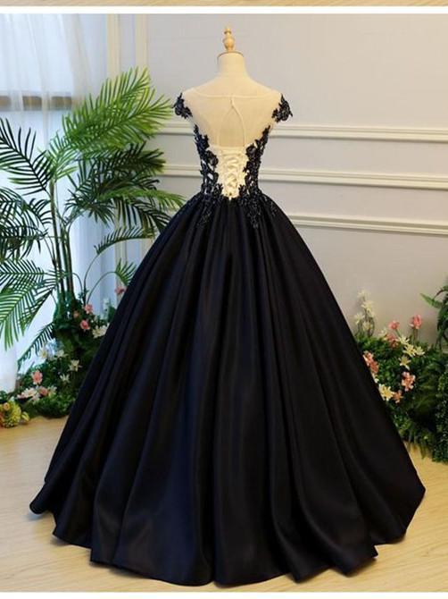 A-line Scoop-Neck Floor-Length Satin Long Black Prom Dresses HX00111 ...