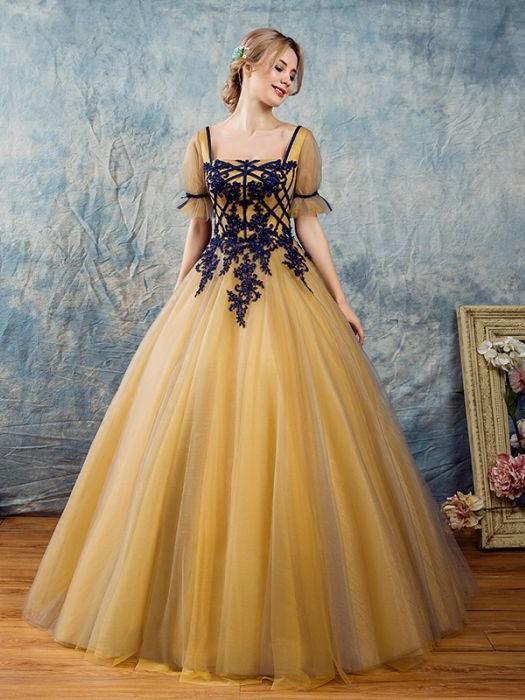 orange and gold prom dresses