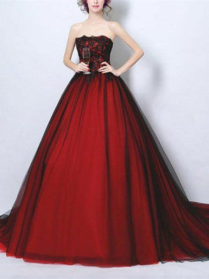 BohoProm prom dresses A-line Straight Across Chapel Train Tulle Appliqued Prom Dresses 3039