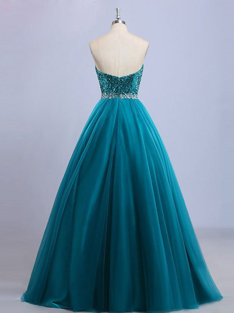 Ball Gown Strapless Sweetheart Neck Sequins Long Quinceanera Dresses A ...