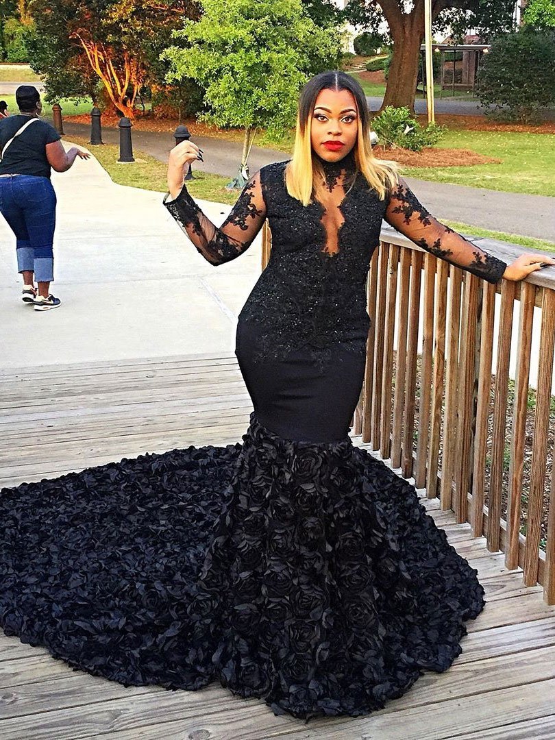 Strapless All Lace Black Formal Dress Long With Train For Woman #CH6681 -  GemGrace.com