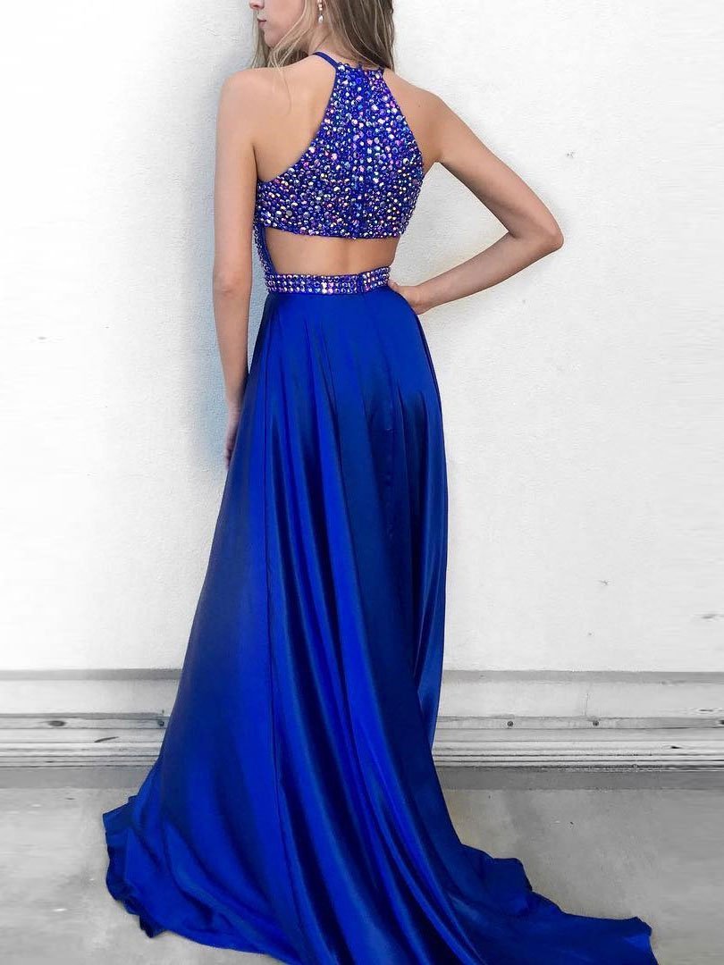 Brilliant Satin Jewel Neckline Cut Out Chapel Train A Line Prom Dresses With Rhinestones Pd020 0554