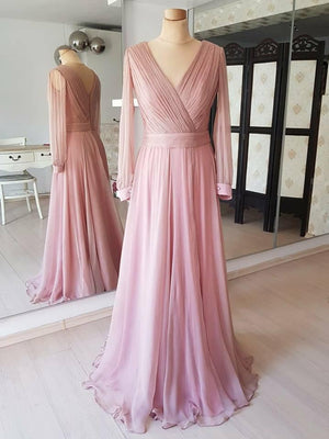 BohoProm prom dresses Fabulous Chiffon V-neck Neckline Long Sleeves A-line Prom Dresses PD217