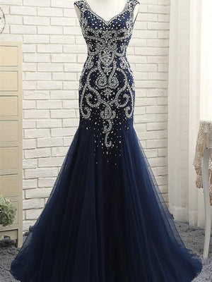 BohoProm prom dresses Mermaid Sweetheart Sweep Train Tulle Long Prom Dresses HX0033